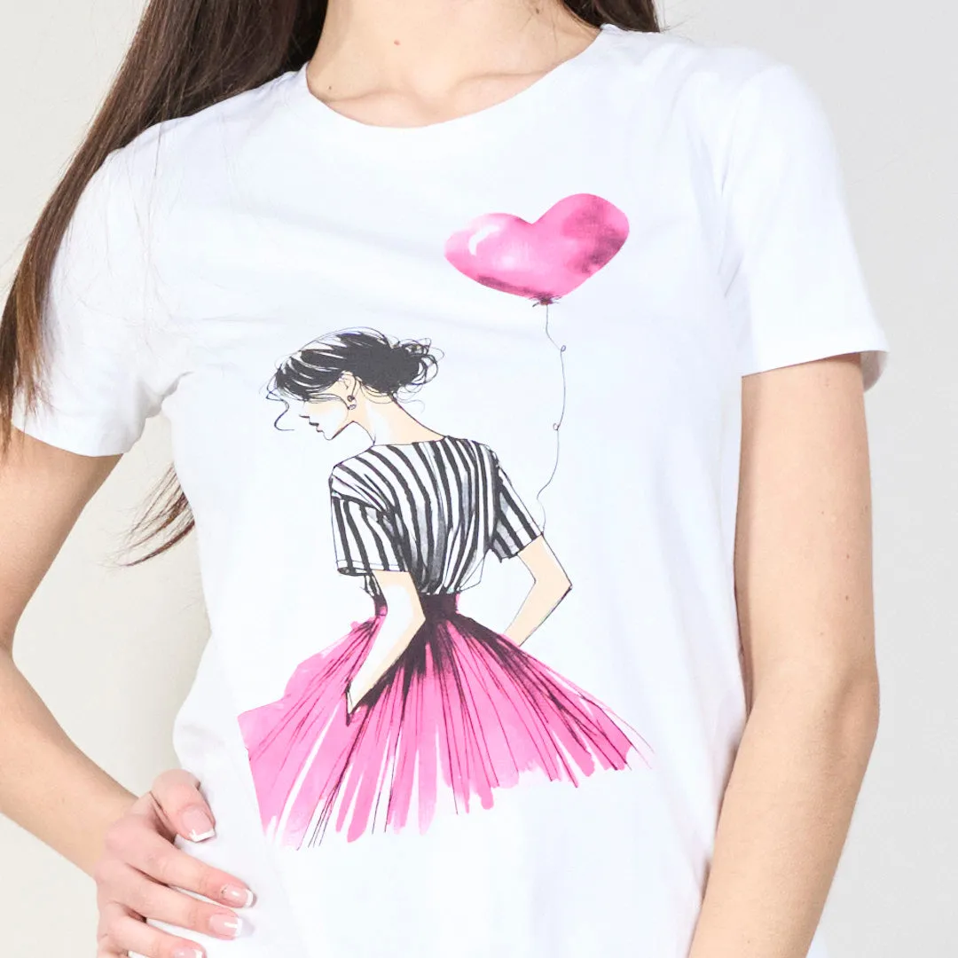 Stylish graphic tee with elegant girl print wholesale
