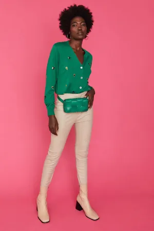 Stylish “Love Heart” Blended Cashmere and Banana Peel Cardigan, Green
