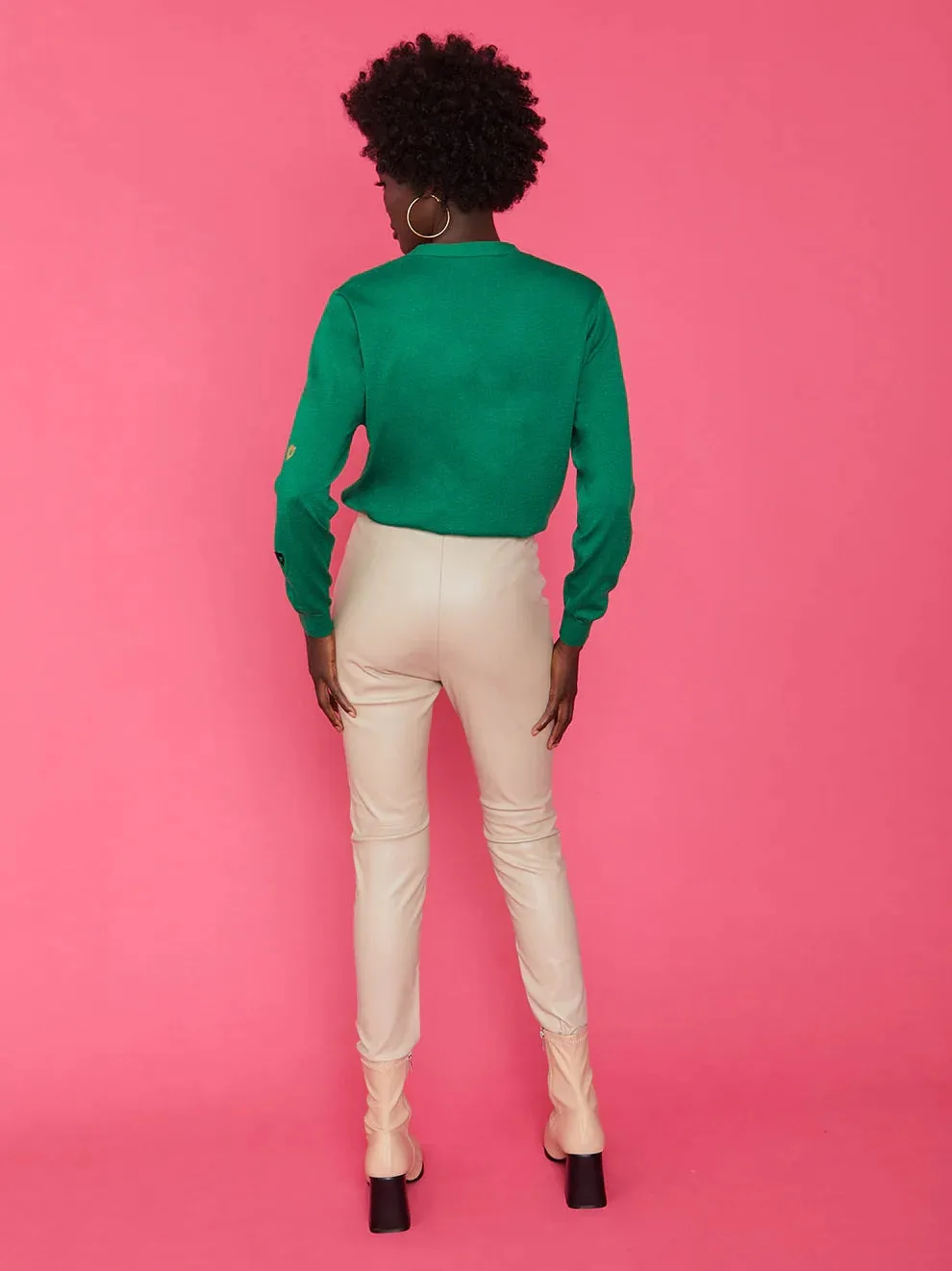 Stylish “Love Heart” Blended Cashmere and Banana Peel Cardigan, Green