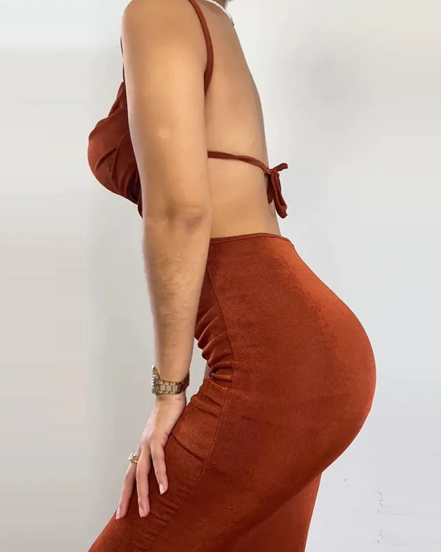 Swing Collar Knitted Low Back Dress