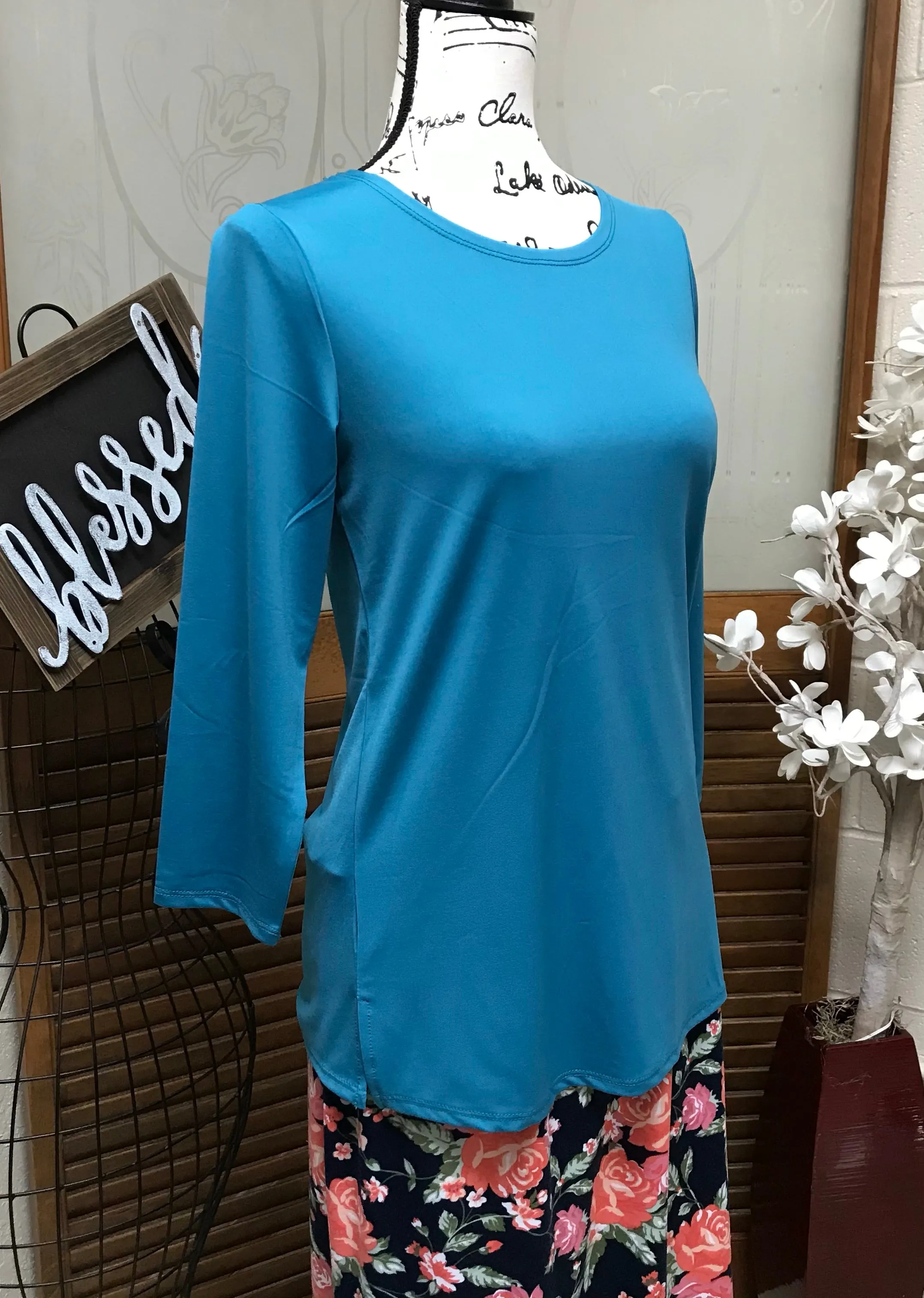 Teal Jewel Neck Layering Top