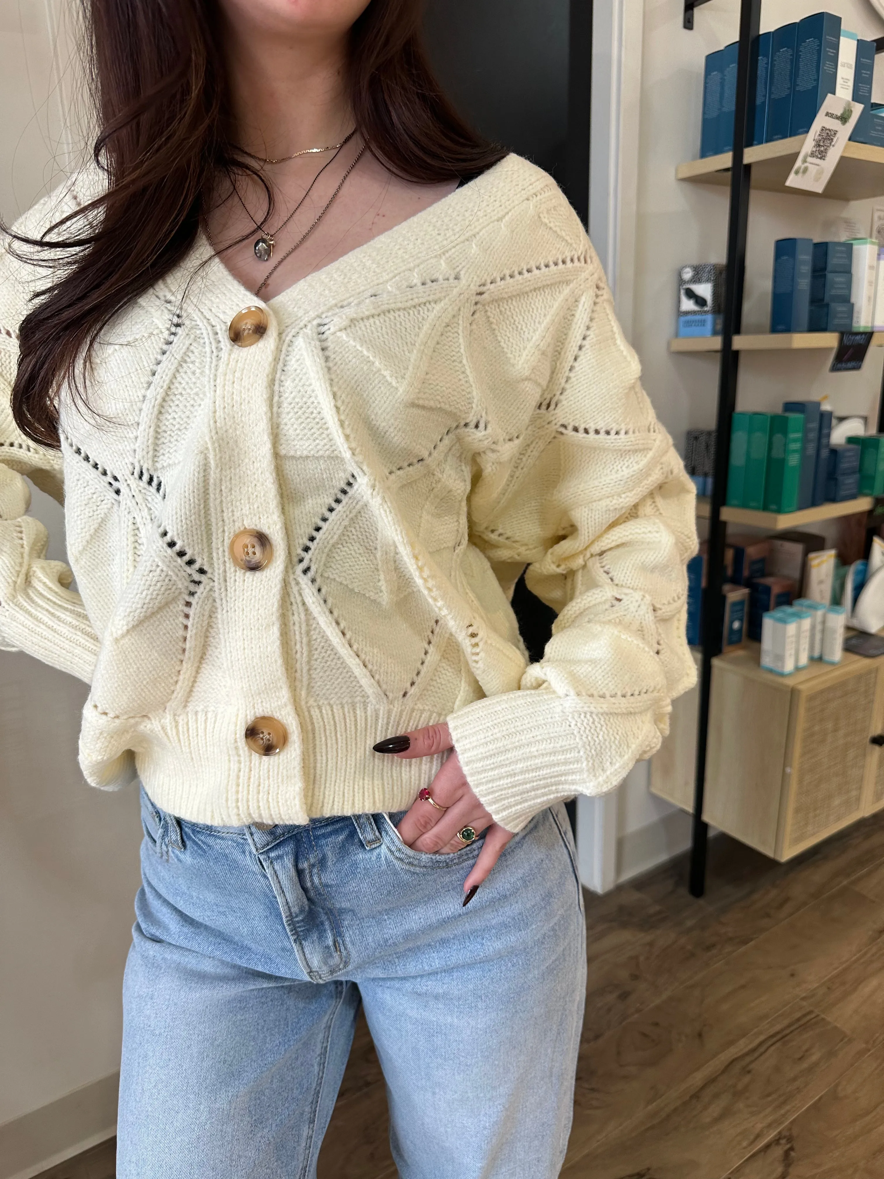 Textured Knit Button Front Cardigan