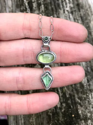 Three Green Gem Drop Necklace