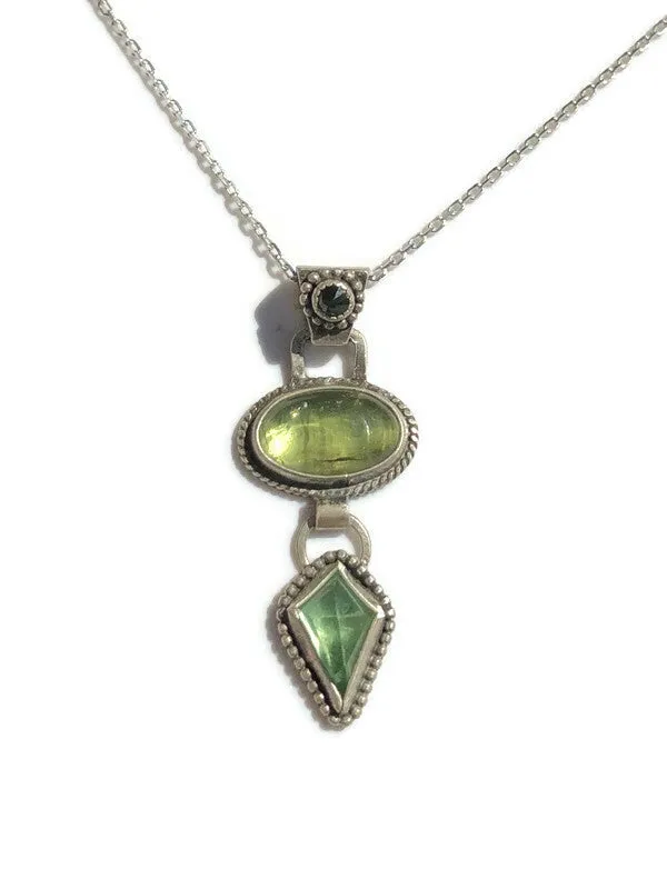 Three Green Gem Drop Necklace
