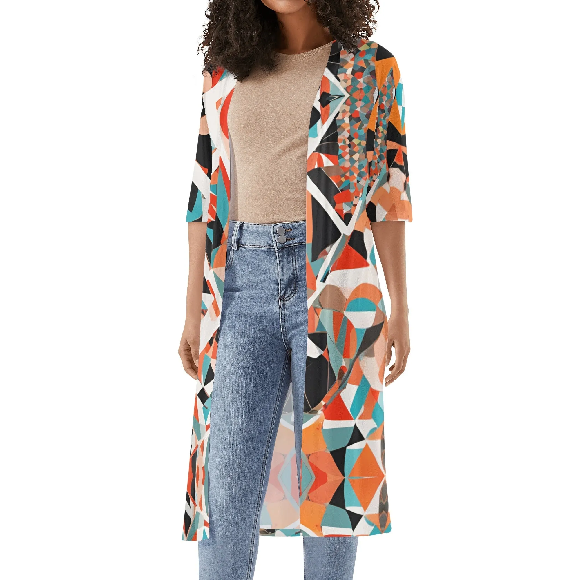 Tokyo Collection: Half Sleeve Abstract Printed Kimono Cardigan