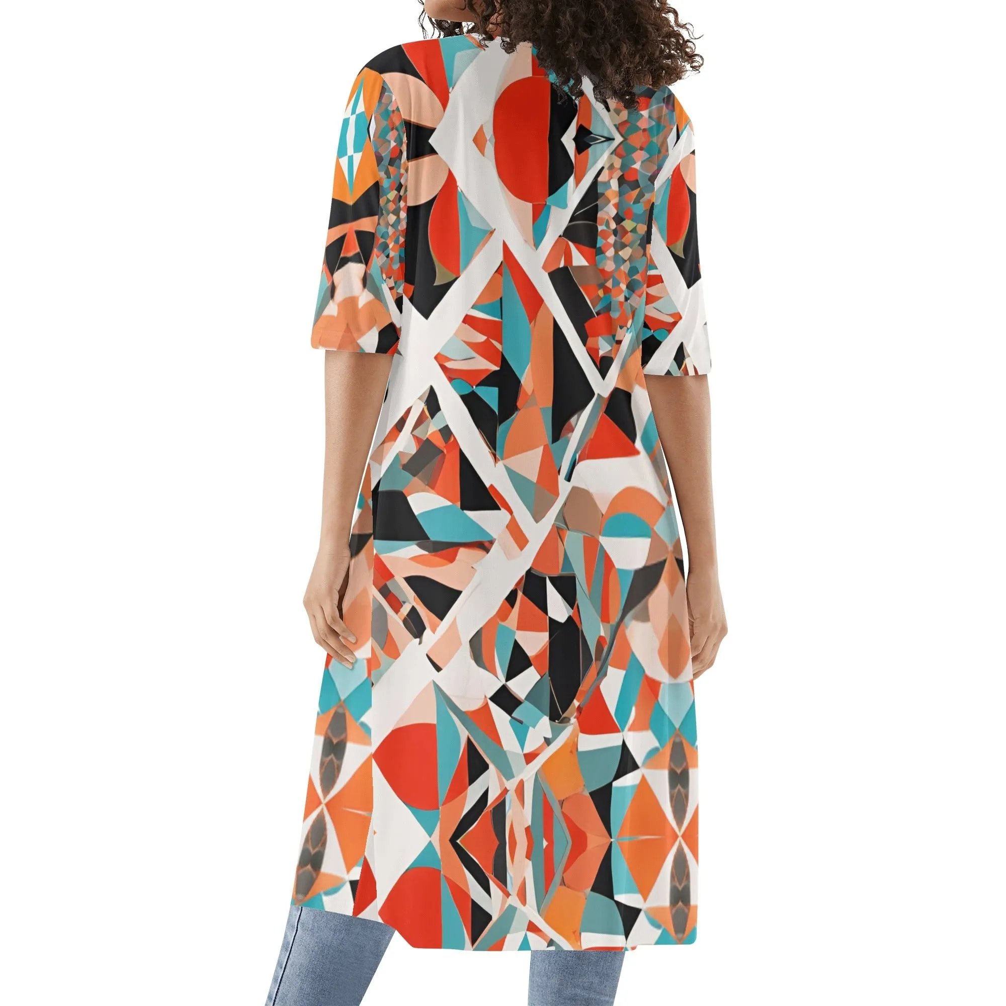 Tokyo Collection: Half Sleeve Abstract Printed Kimono Cardigan