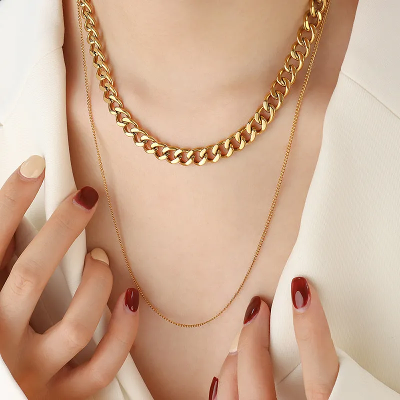 Trendy European Steel Layered Necklace for Stylish Women