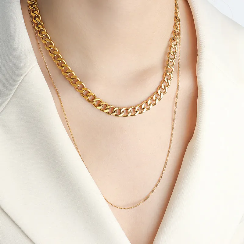 Trendy European Steel Layered Necklace for Stylish Women