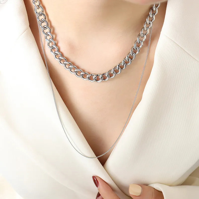 Trendy European Steel Layered Necklace for Stylish Women