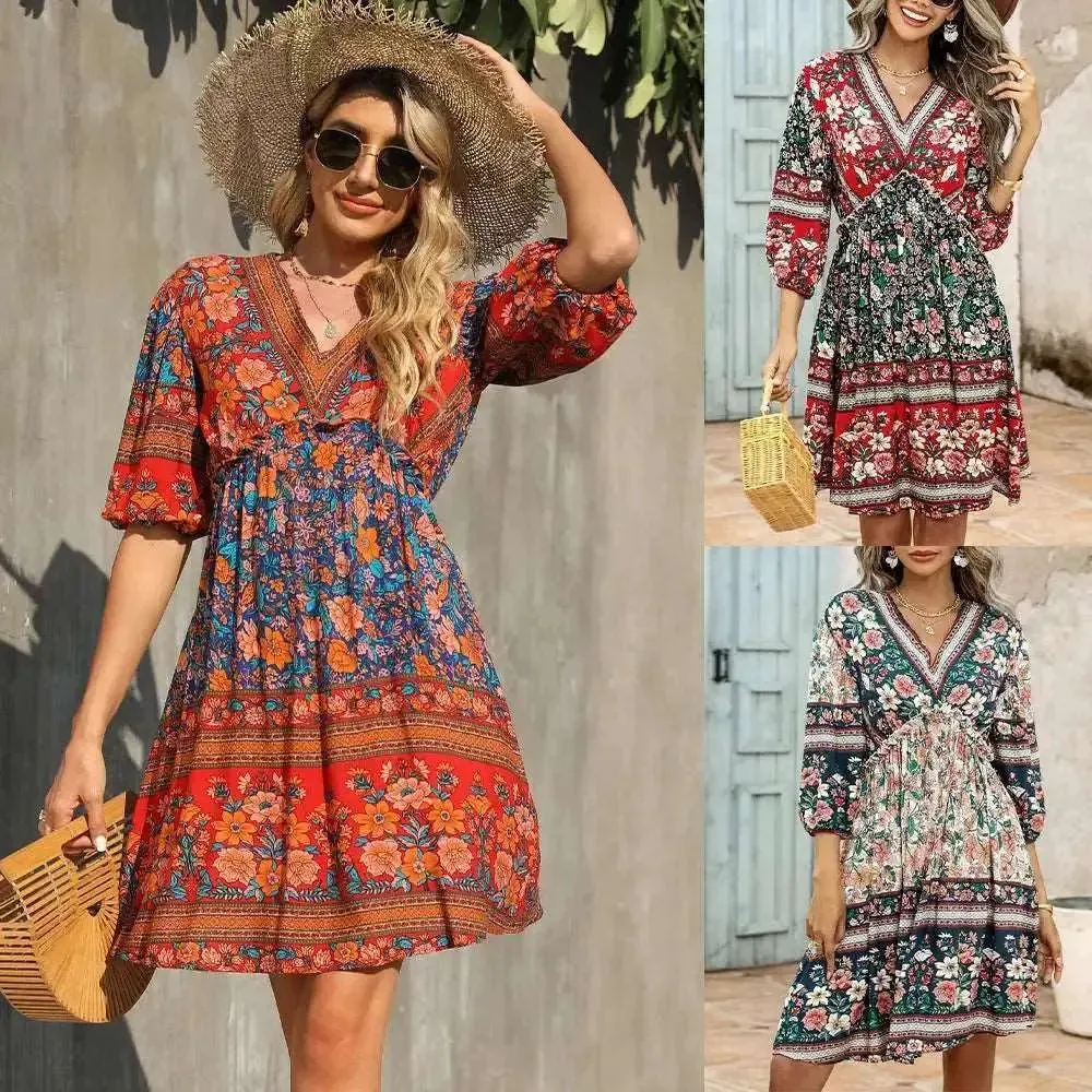 V Neck Long Sleeve Dress
