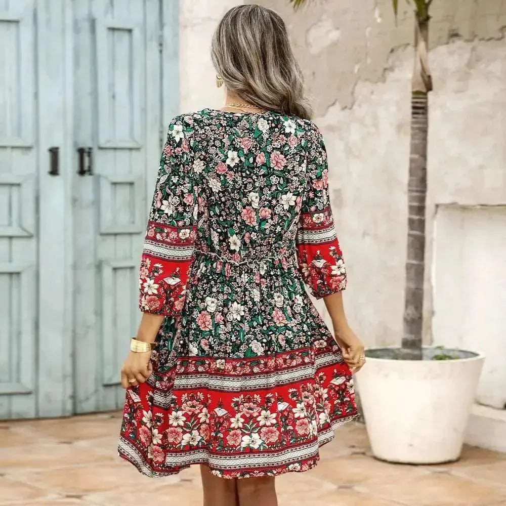 V Neck Long Sleeve Dress