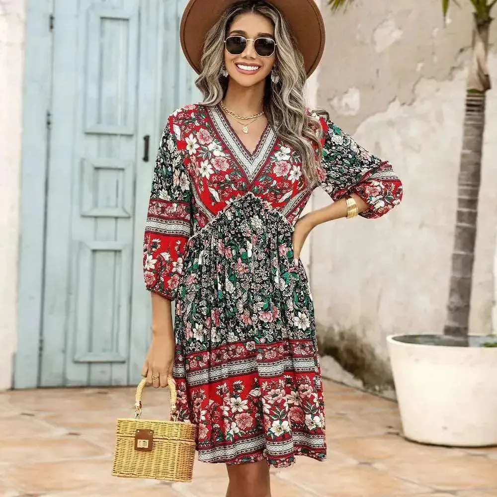 V Neck Long Sleeve Dress