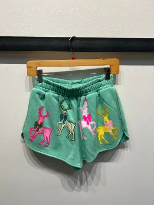 Velvet Reindeers & Bows Shorts - Mint Green [Queen of Sparkles]
