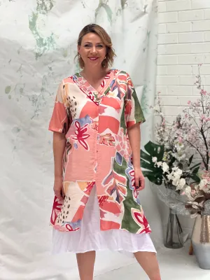 Verona Coral Abstract Layering Dress