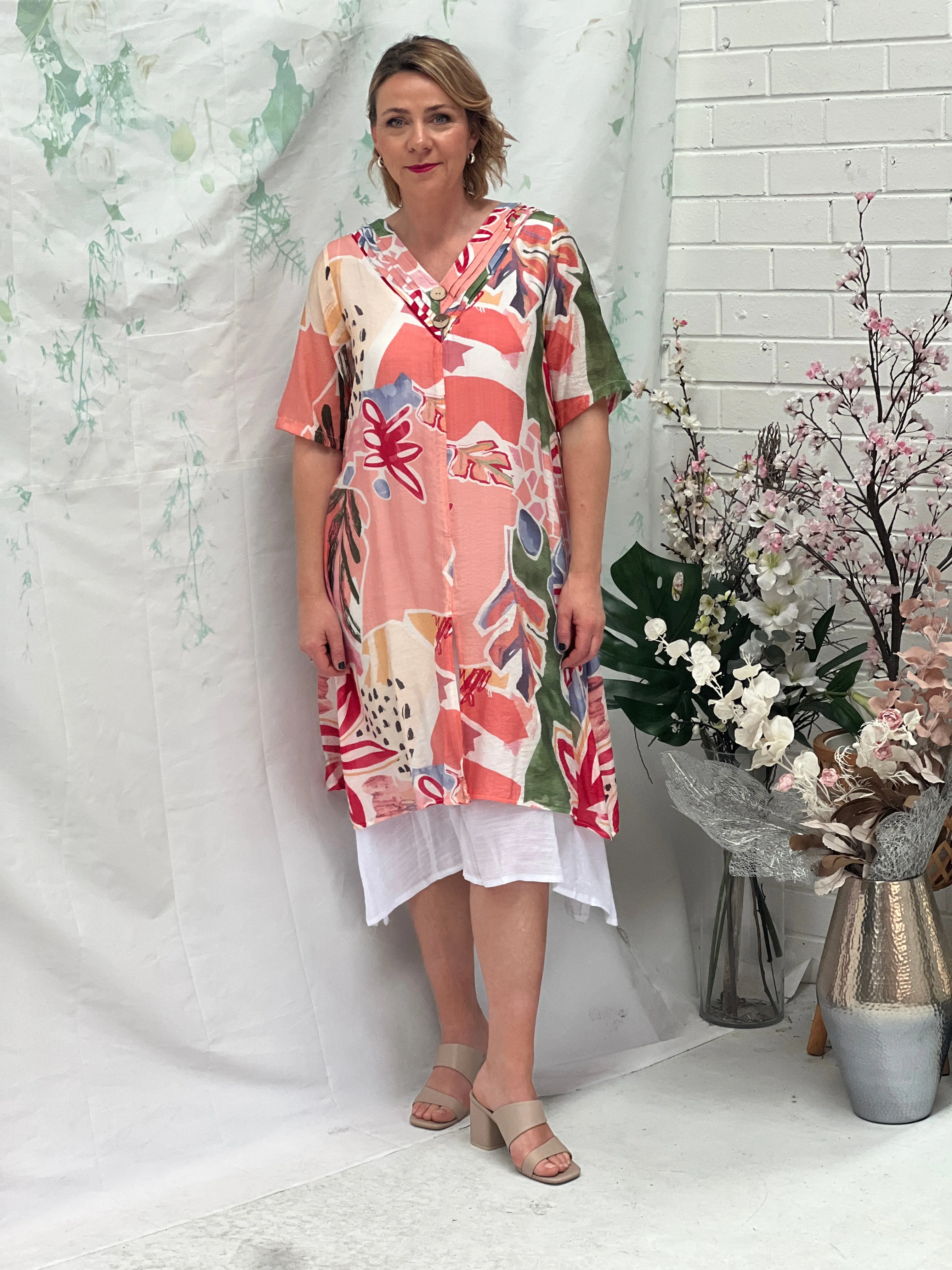 Verona Coral Abstract Layering Dress
