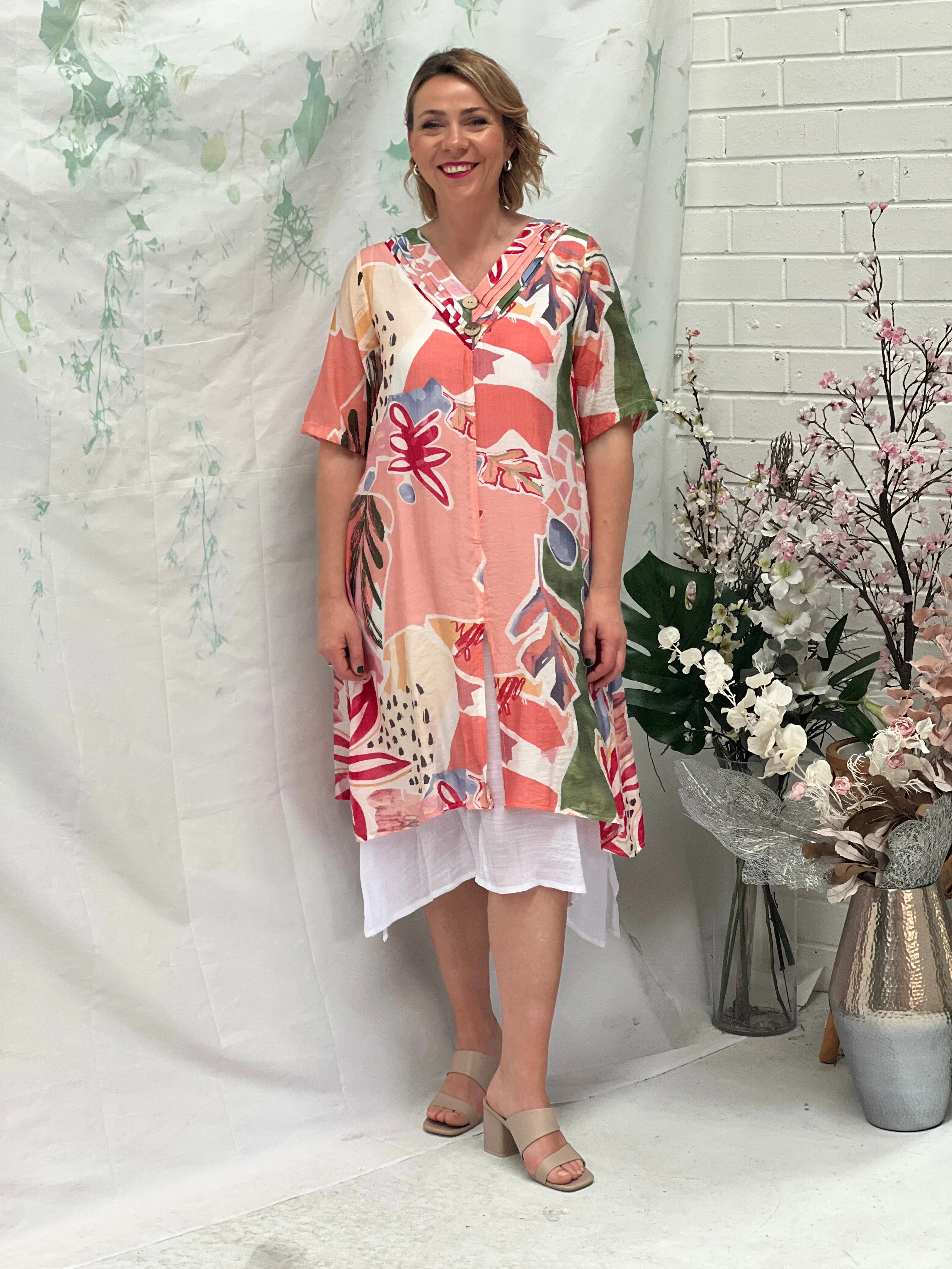 Verona Coral Abstract Layering Dress