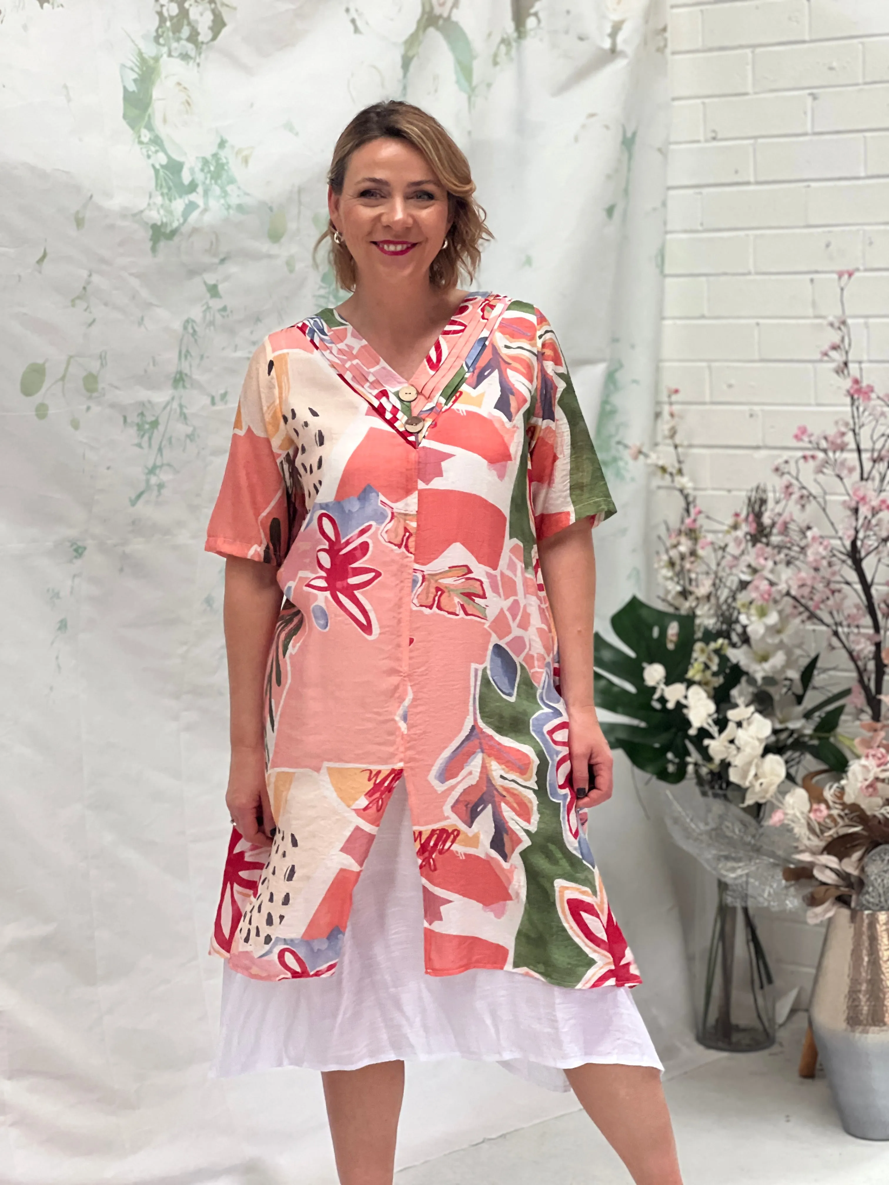 Verona Coral Abstract Layering Dress