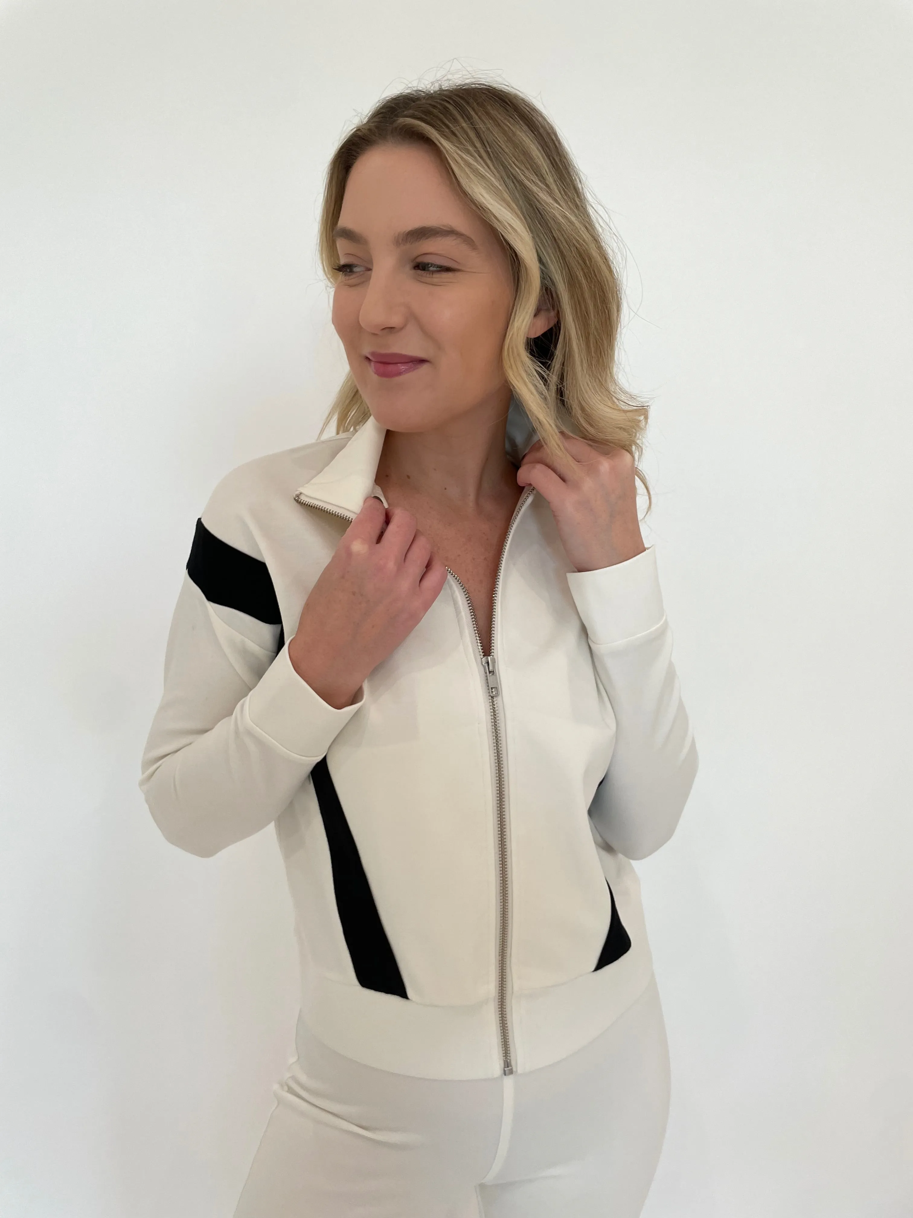 Vicki Color Block Zip-Up Jacket - Oyster