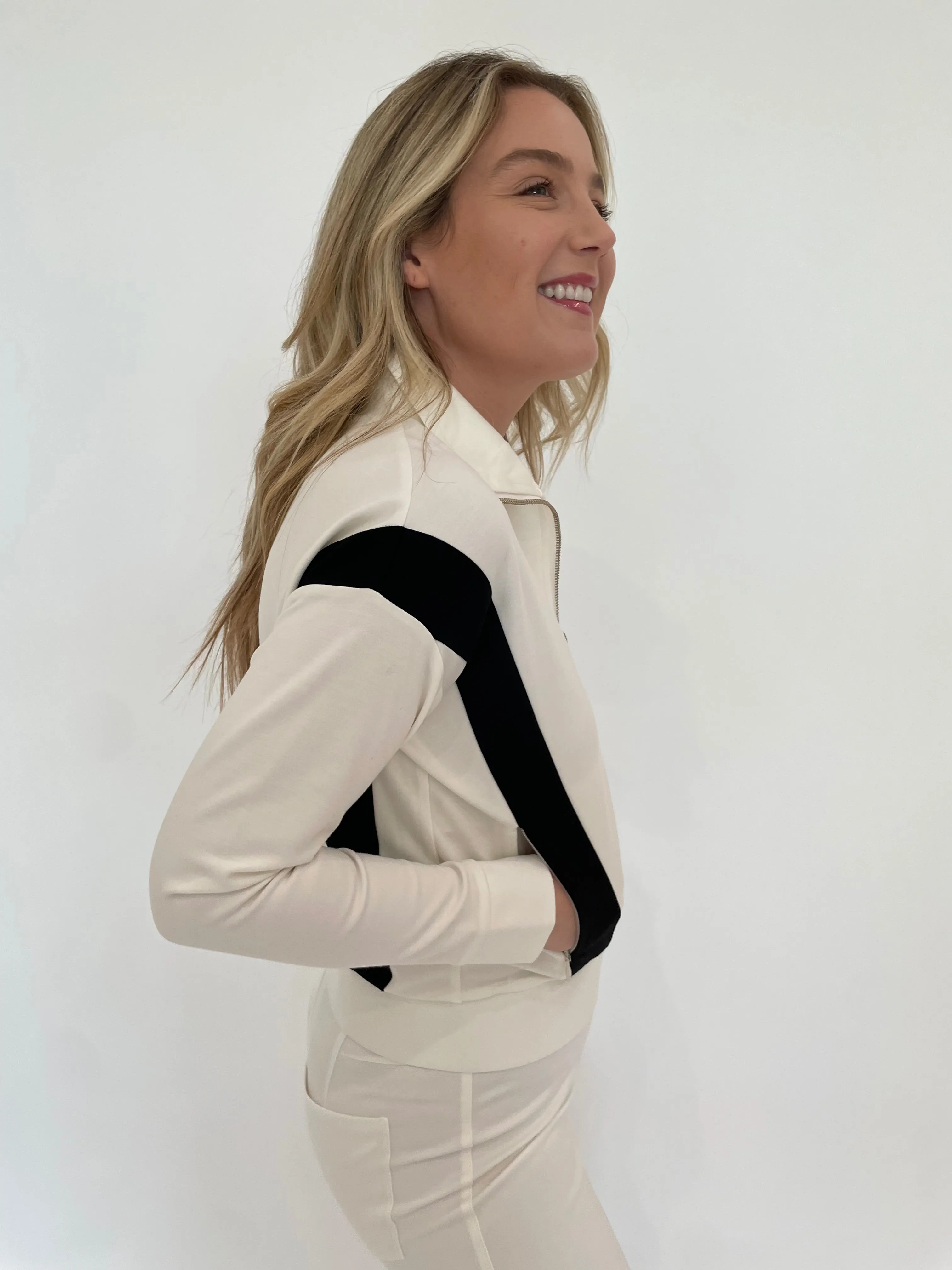 Vicki Color Block Zip-Up Jacket - Oyster