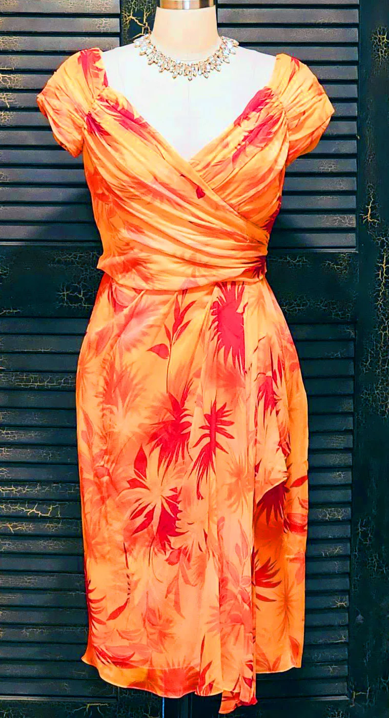VINTAGE NEW W TAG VICTOR COSTA NEIMAN MARCUS SILK SHIRRED DRAPED COCKTAIL DRESS