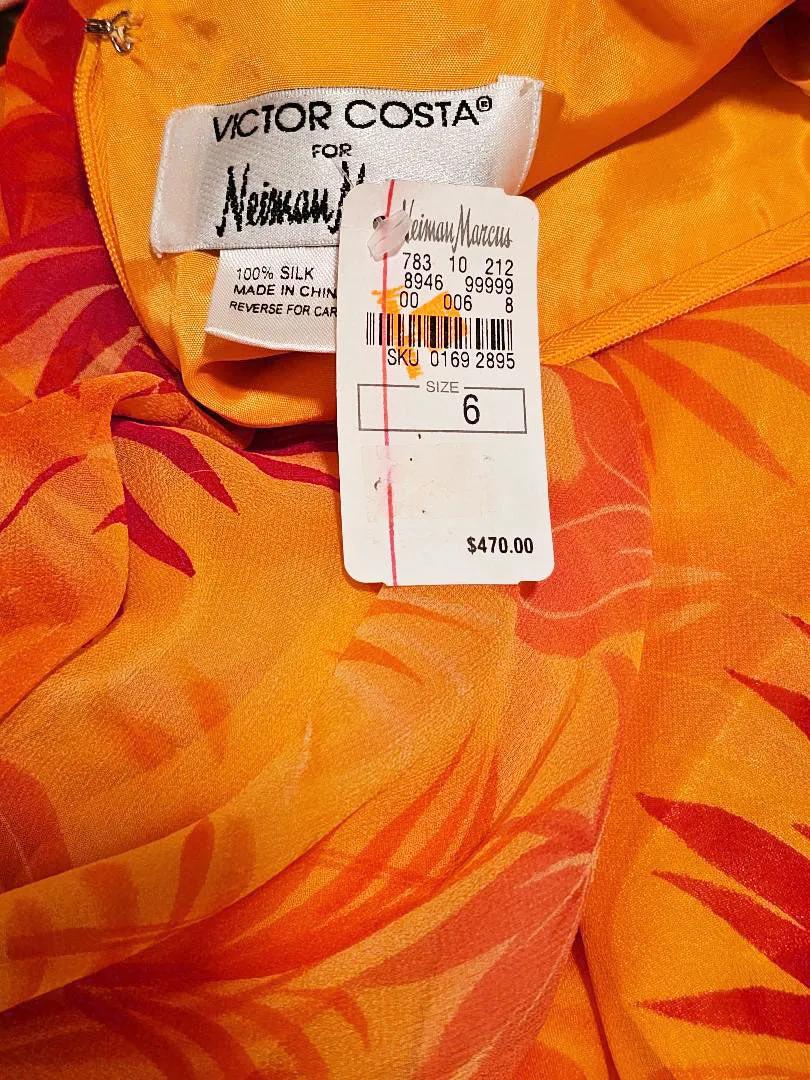 VINTAGE NEW W TAG VICTOR COSTA NEIMAN MARCUS SILK SHIRRED DRAPED COCKTAIL DRESS