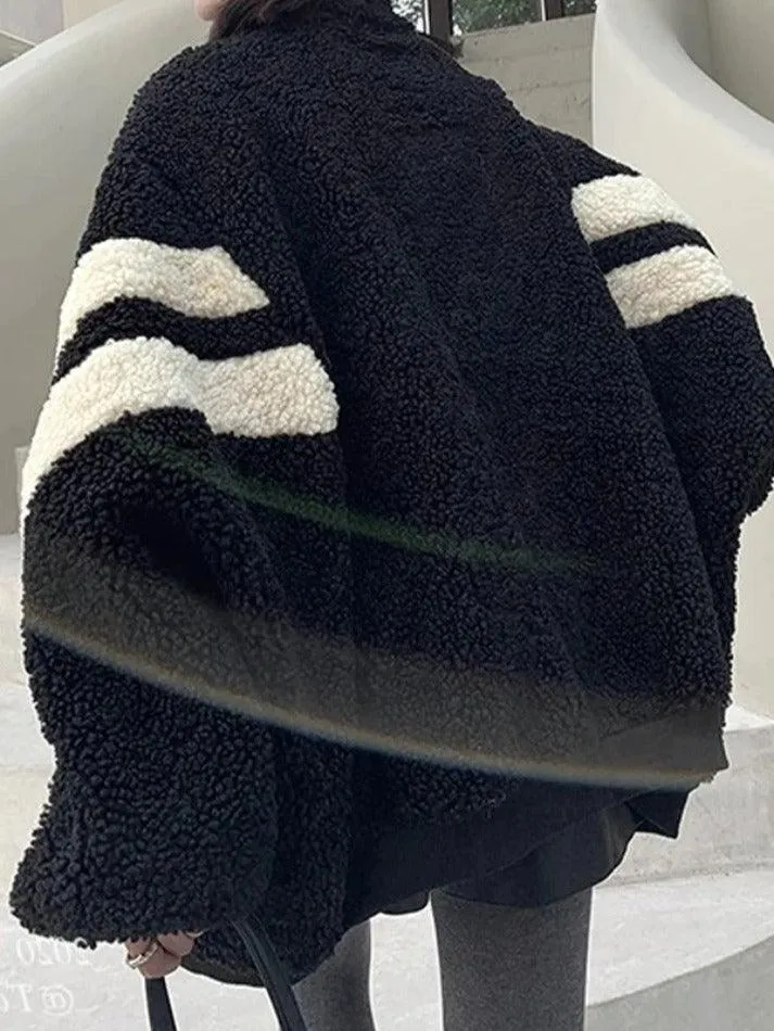 Wenkouban-Spring Casual Outfits Y2K Outfits Lambswool Stripe Splice Jacket