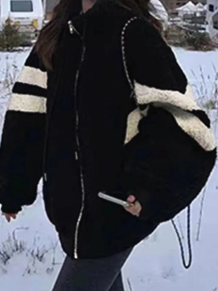 Wenkouban-Spring Casual Outfits Y2K Outfits Lambswool Stripe Splice Jacket