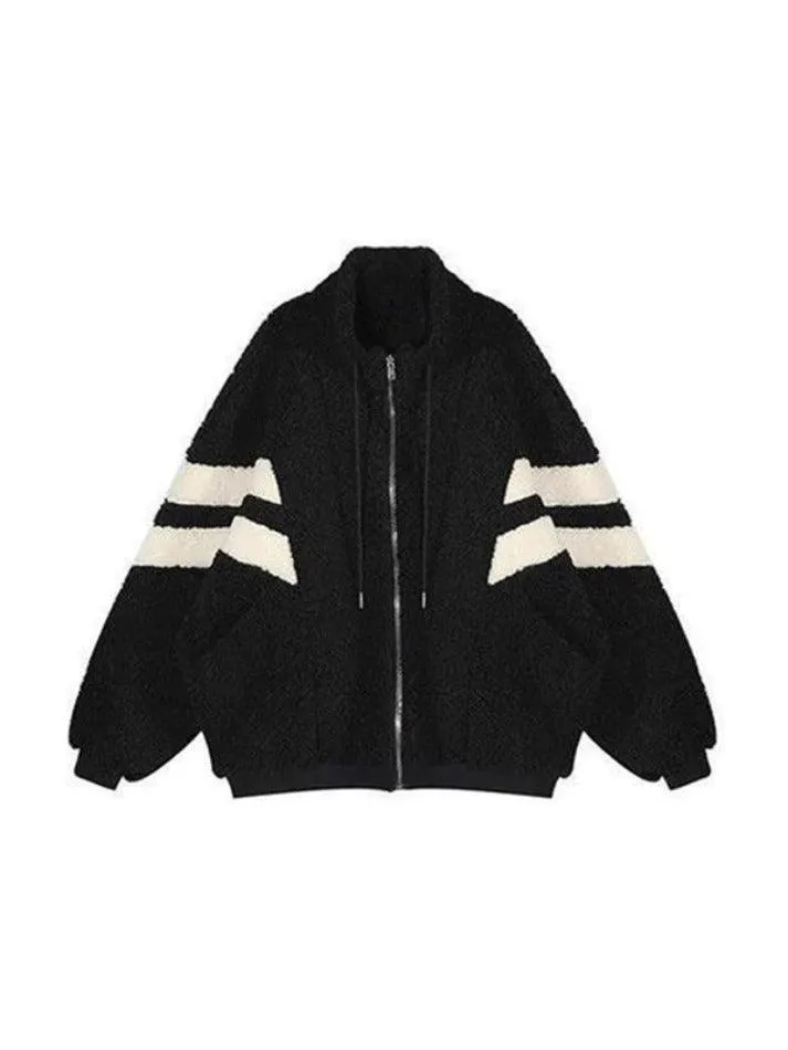 Wenkouban-Spring Casual Outfits Y2K Outfits Lambswool Stripe Splice Jacket