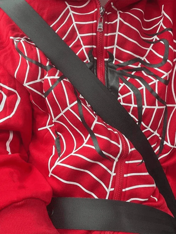 Wenkouban-Spring Casual Outfits Y2K Outfits Spider Print Zip-Up Hoodie