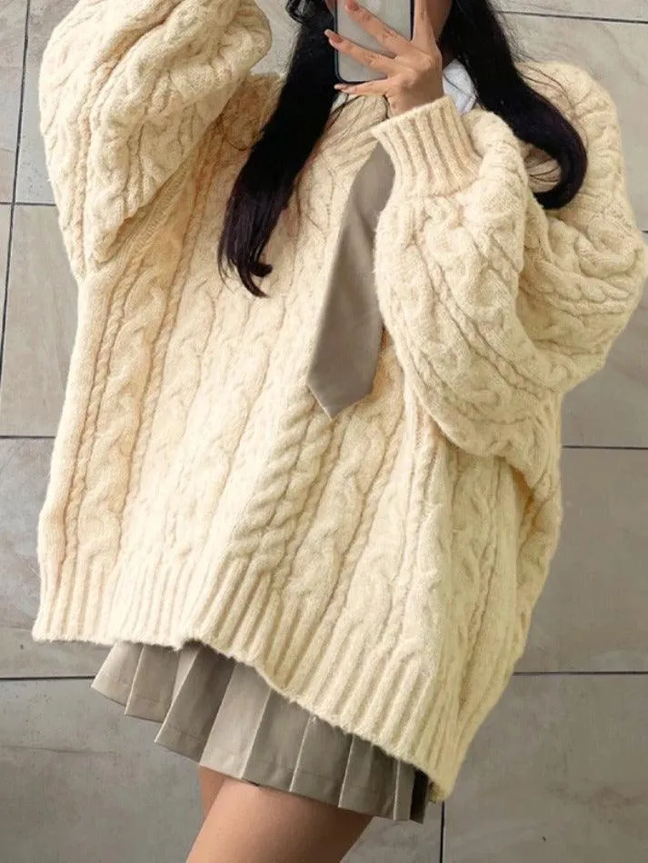 Wenkouban-Spring Casual Outfits Y2K Outfits Twist Design V Neck Loose Sweater