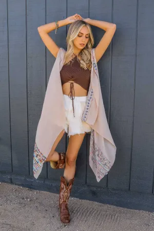 Western Sleeveless Cowgirl Kimono | Beige