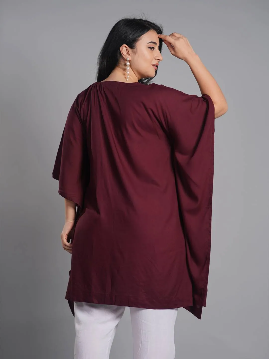 Wine Rayon KaftanKurta - Merlot