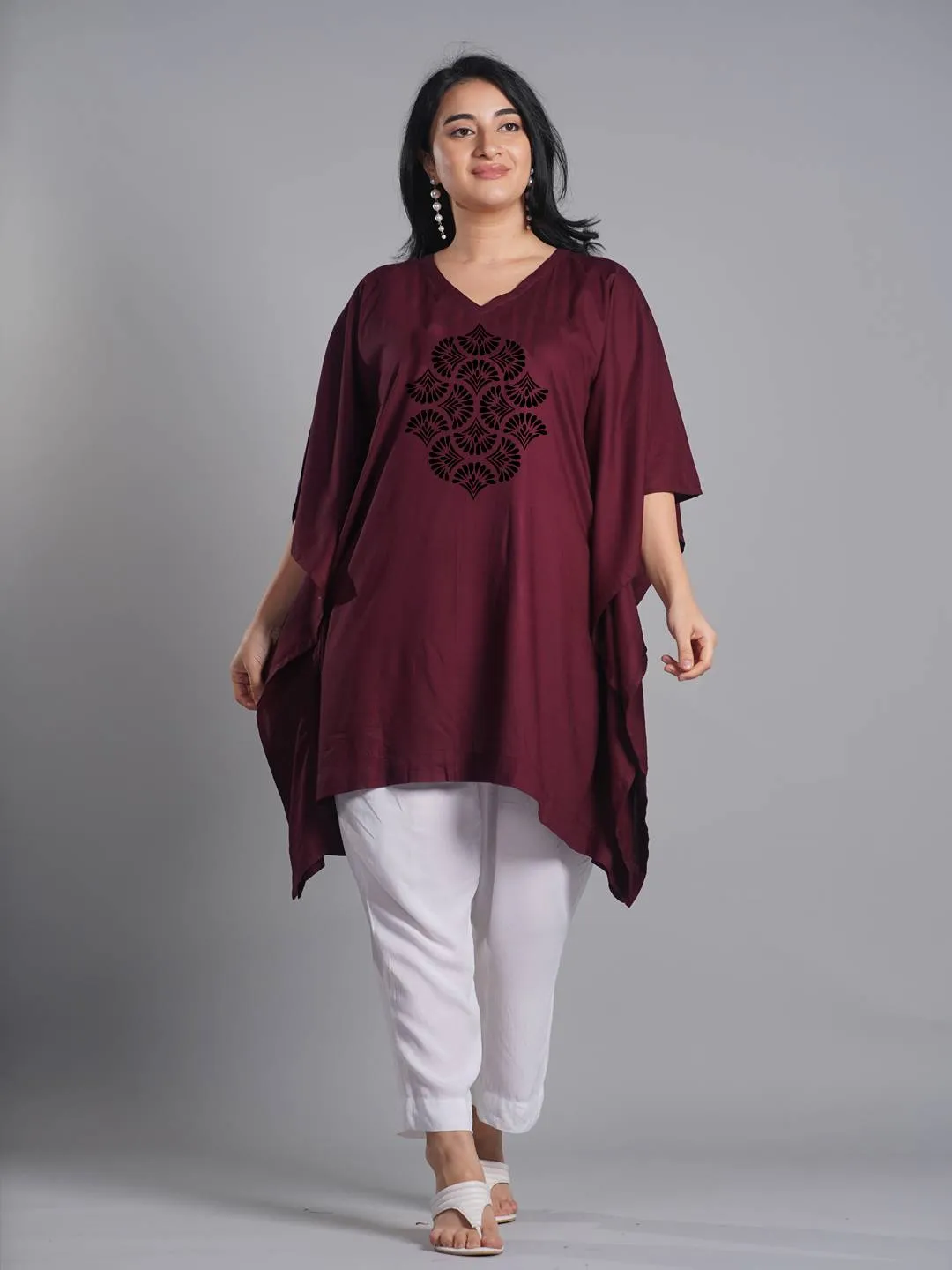 Wine Rayon KaftanKurta - Merlot