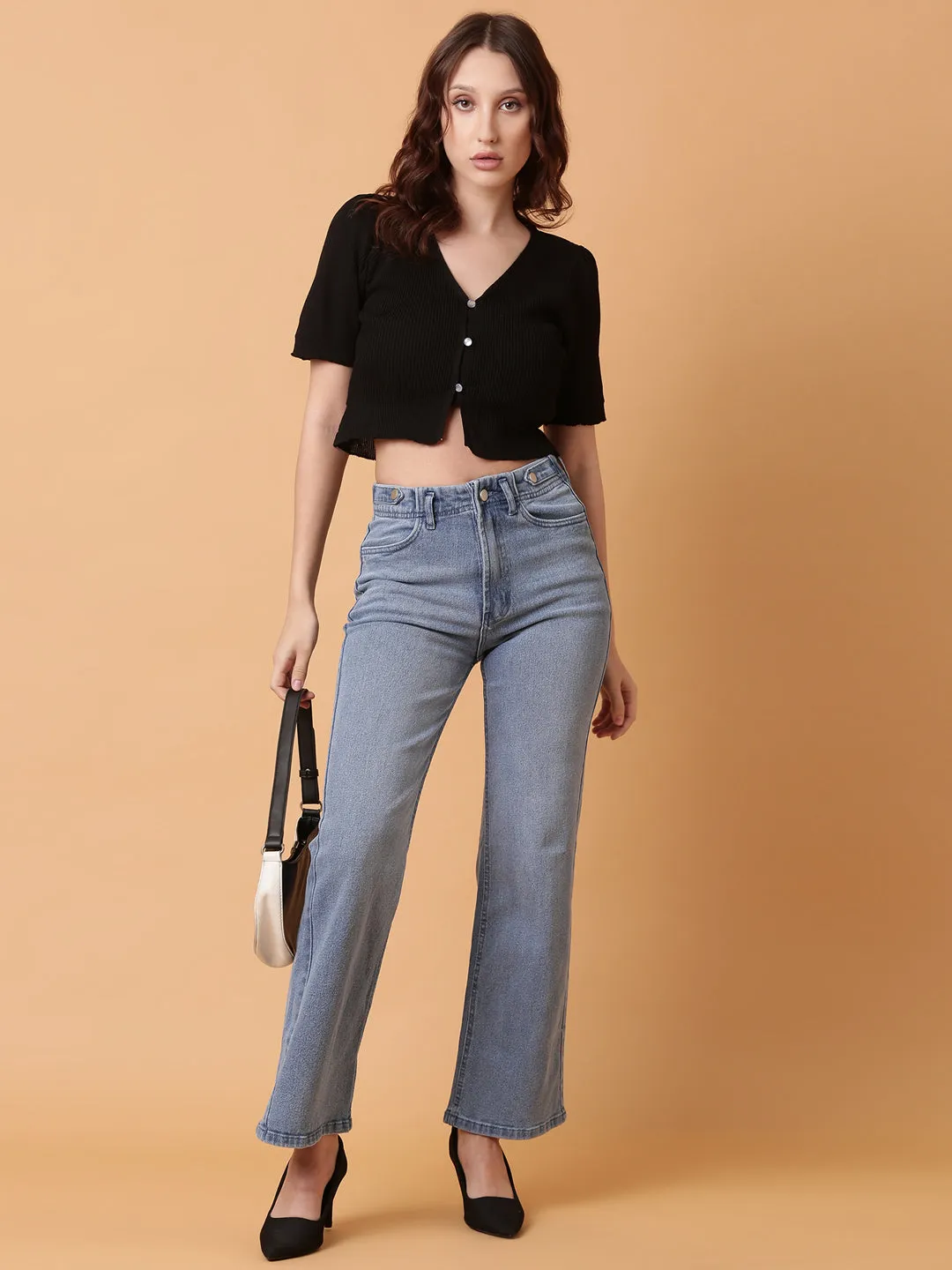 Women Black Solid Crop Shrug