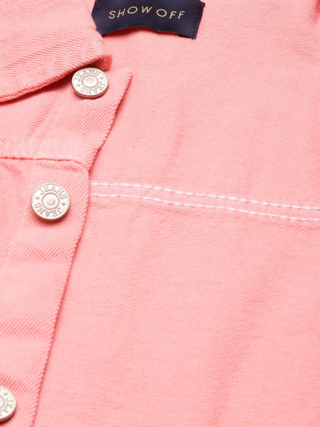 Women Coral Solid Denim Jacket