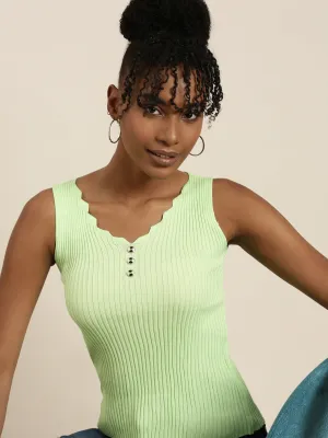 Women Fluorescent Green Solid Tank Top