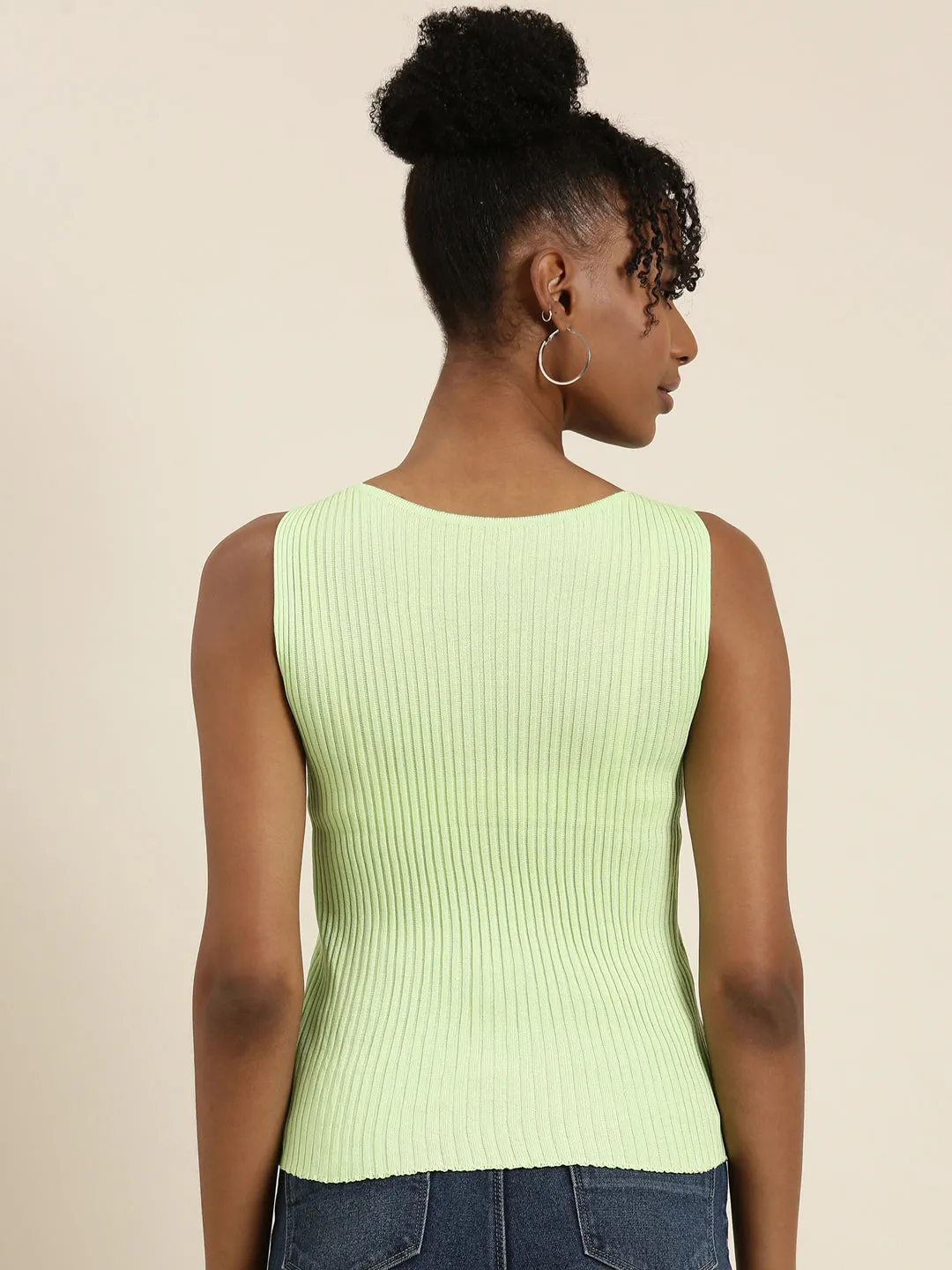 Women Fluorescent Green Solid Tank Top