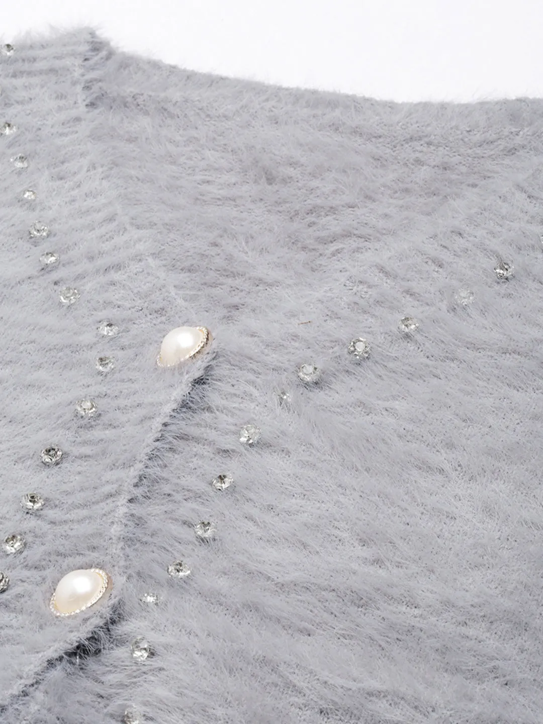 Women Solid Grey Crop Shrug