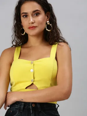 Women Sweetheart Neck Solid Yellow Bralette Top