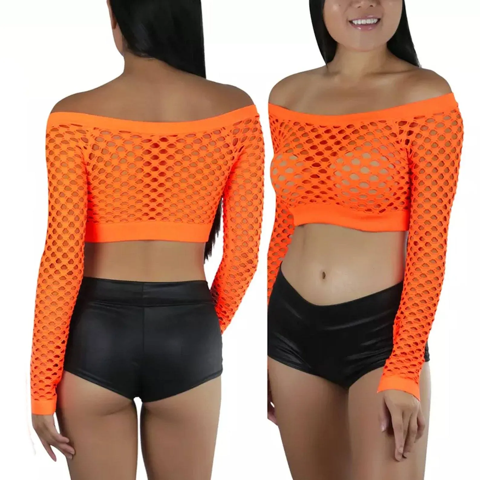 Women's Fishnet Long Sleeve Rave Novelty Party Crop Top