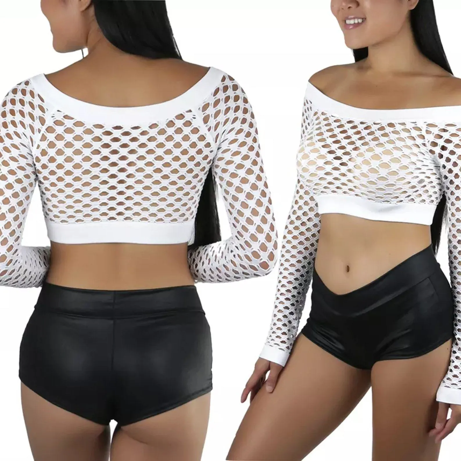 Women's Fishnet Long Sleeve Rave Novelty Party Crop Top