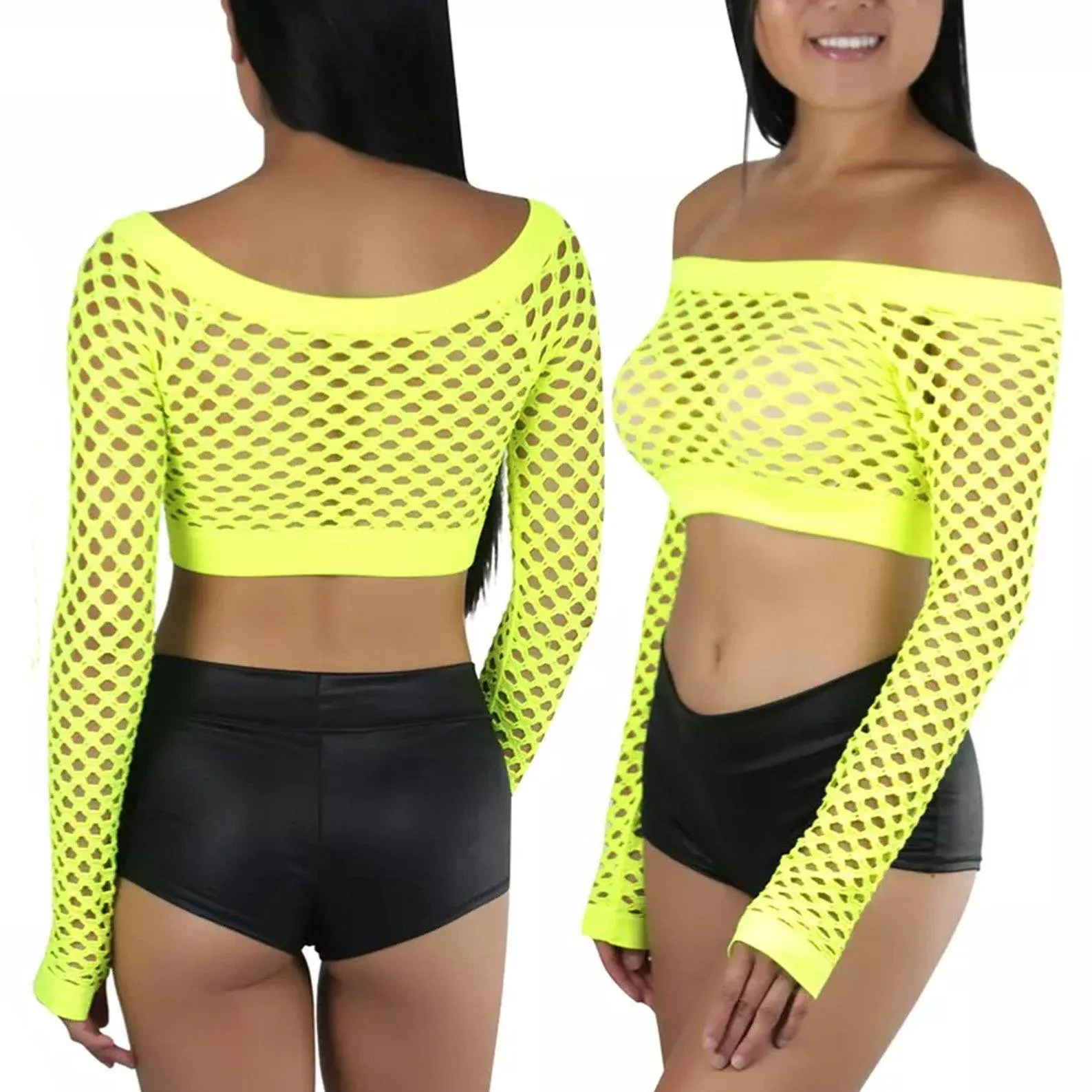Women's Fishnet Long Sleeve Rave Novelty Party Crop Top