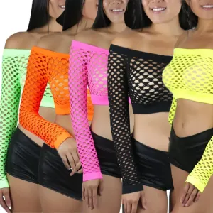 Women's Fishnet Long Sleeve Rave Novelty Party Crop Top