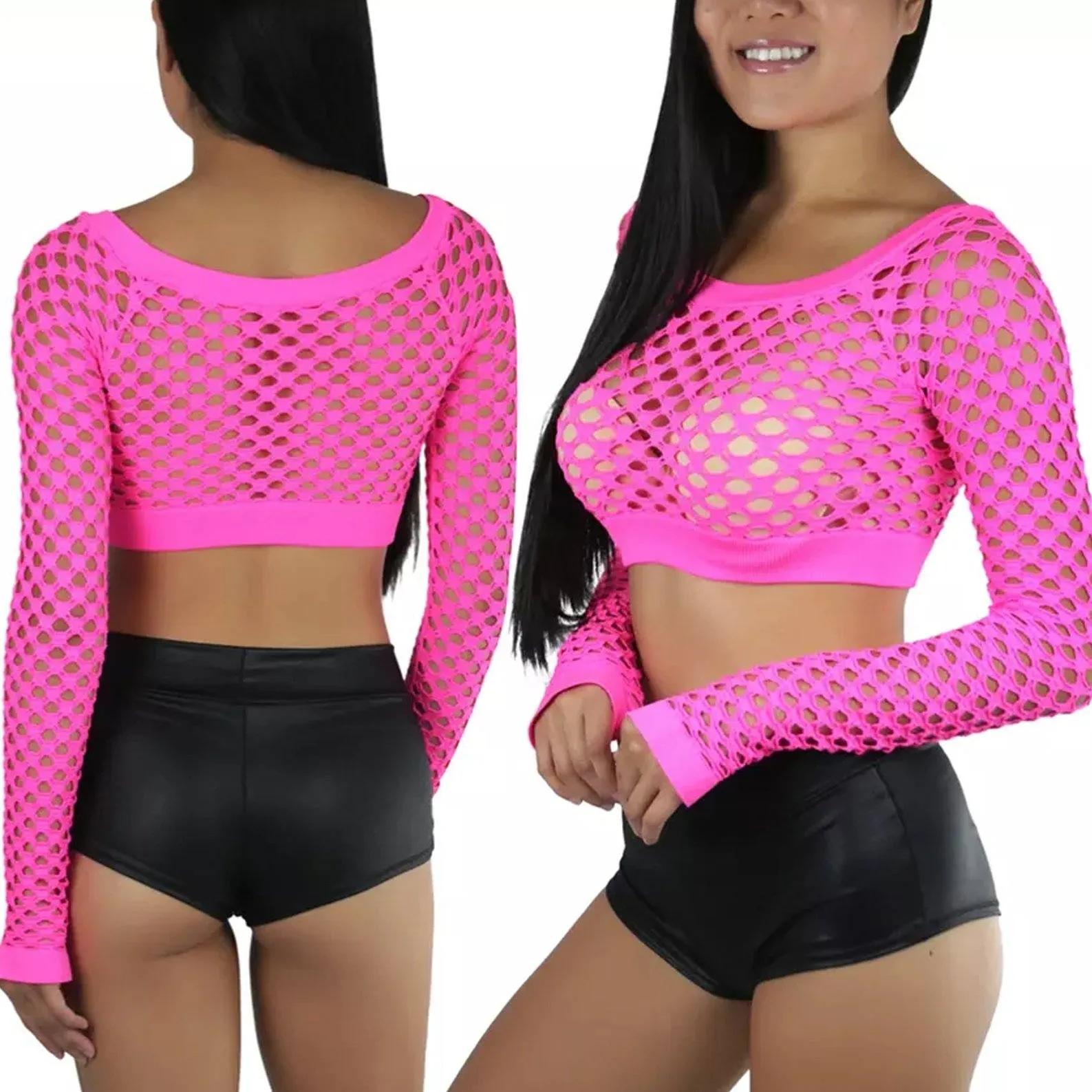 Women's Fishnet Long Sleeve Rave Novelty Party Crop Top