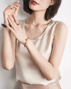 Women's Round Neck Sleeveless Silk Tank