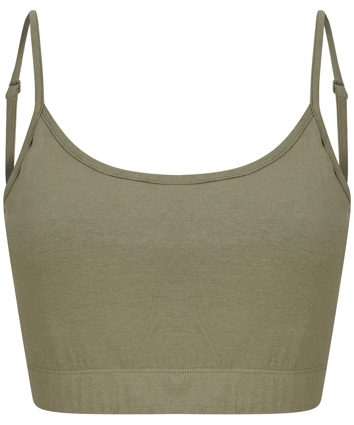 Womens sustainable fashion cropped cami top with adjustable straps | Khaki