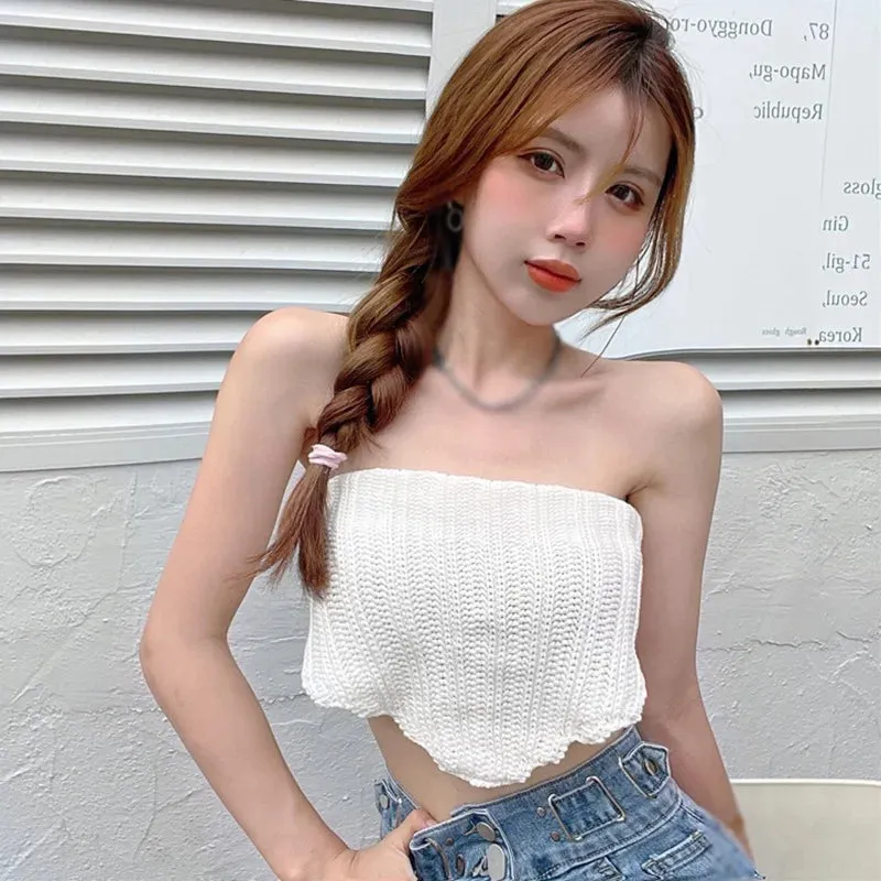 Women's V-Neck Knitted Crochet Camisole Sexy Spaghetti Strap Bikini Crop Tops Summer Hollow Out Tank Tops