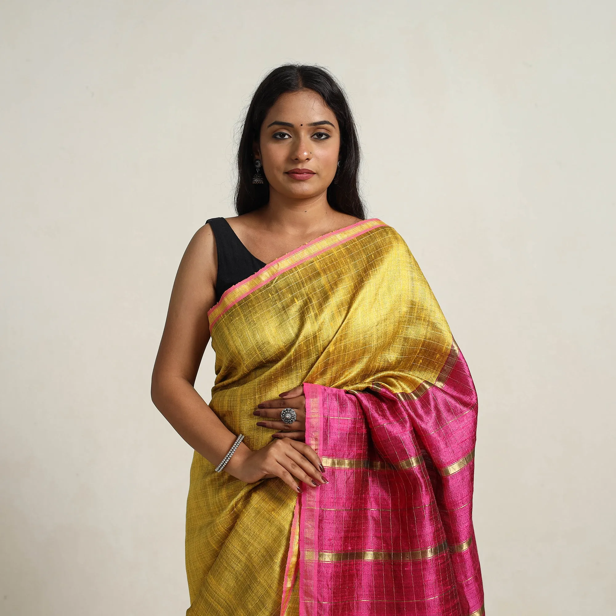 Yellow - Festive Desi Tussar Silk Bhagalpuri Handloom Saree 05
