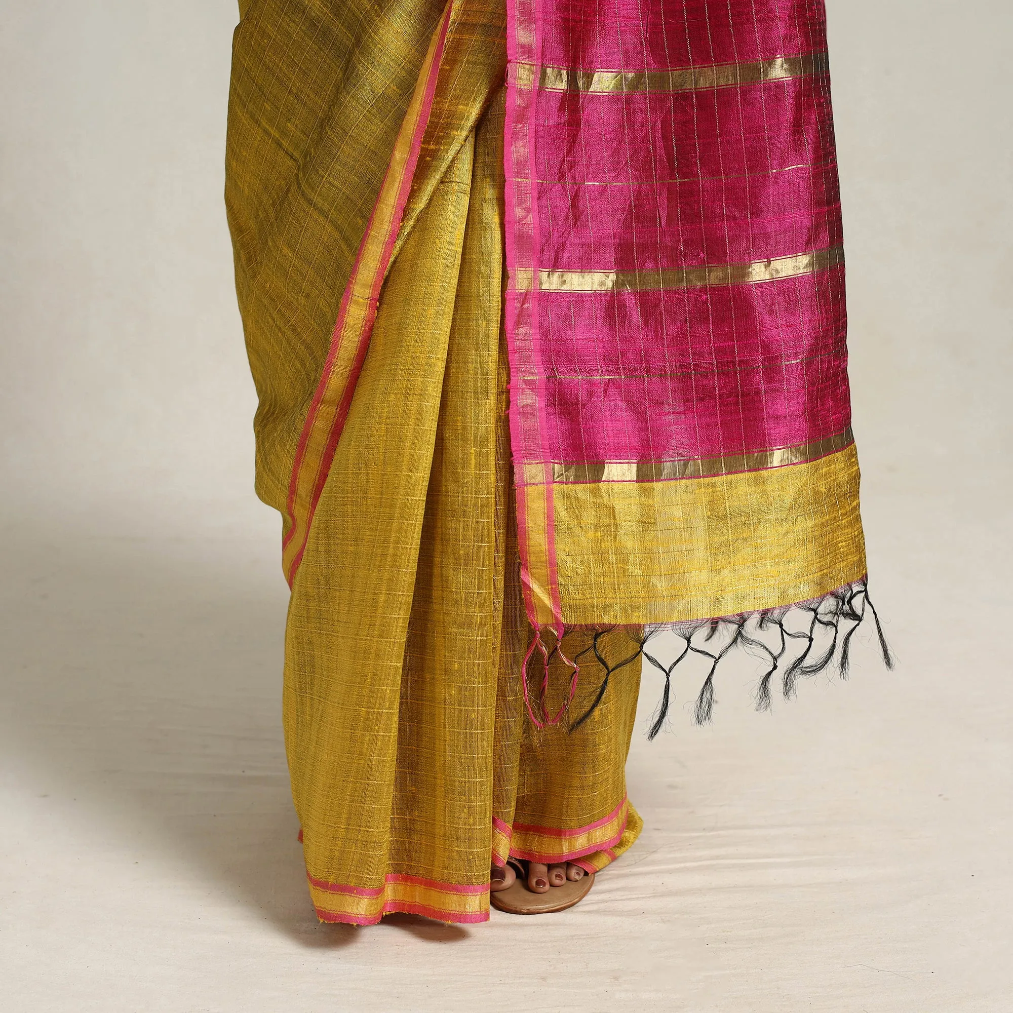 Yellow - Festive Desi Tussar Silk Bhagalpuri Handloom Saree 05