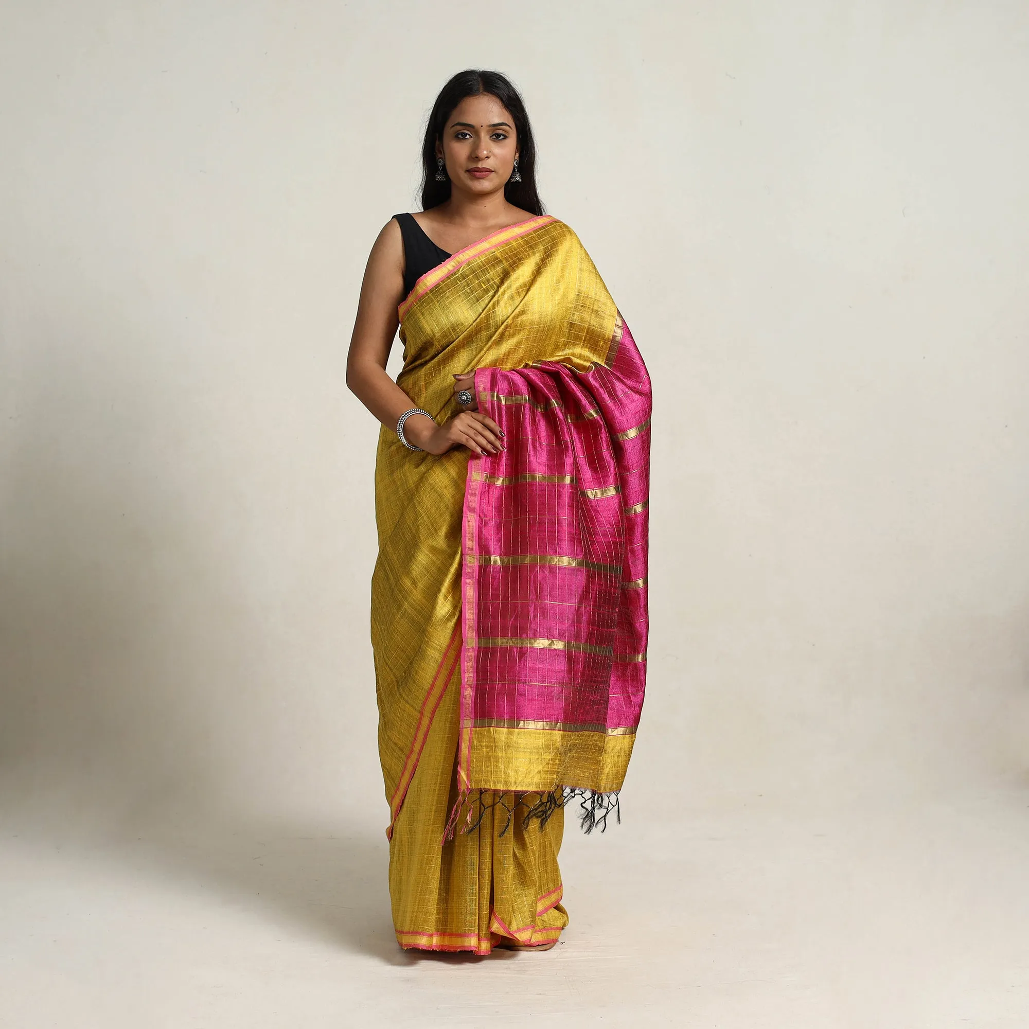 Yellow - Festive Desi Tussar Silk Bhagalpuri Handloom Saree 05